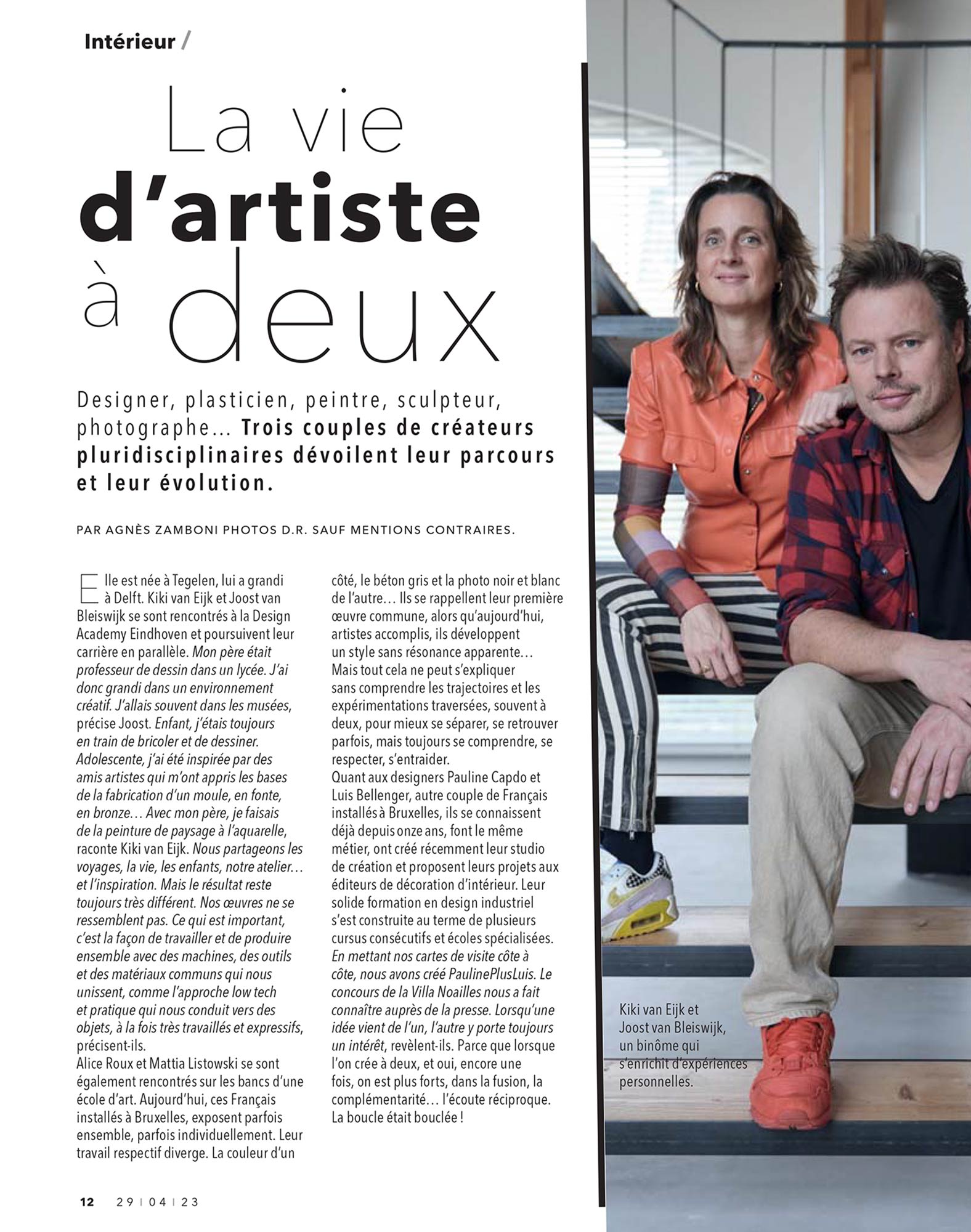 mattia listowski presse art design décoration sculpture dessin photographie le soir supplément so soir interview couple artiste alice roux bruxelles avril 2023