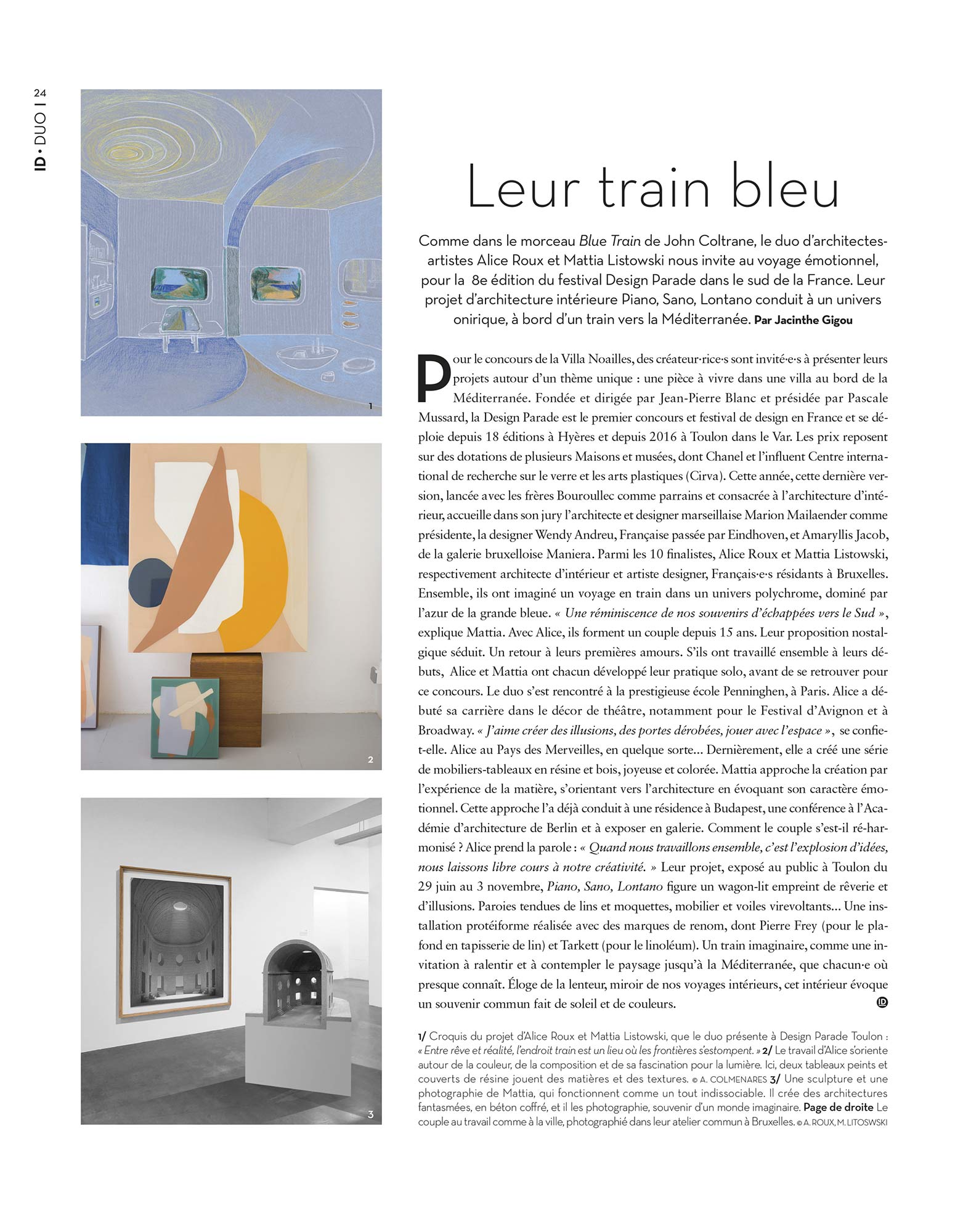 mattia listowski presse art design décoration sculpture dessin photographie ideat benelux interview couple artiste alice roux paris bruxelles hyeres villa noailles design parade piano sano lontano avril 2024
