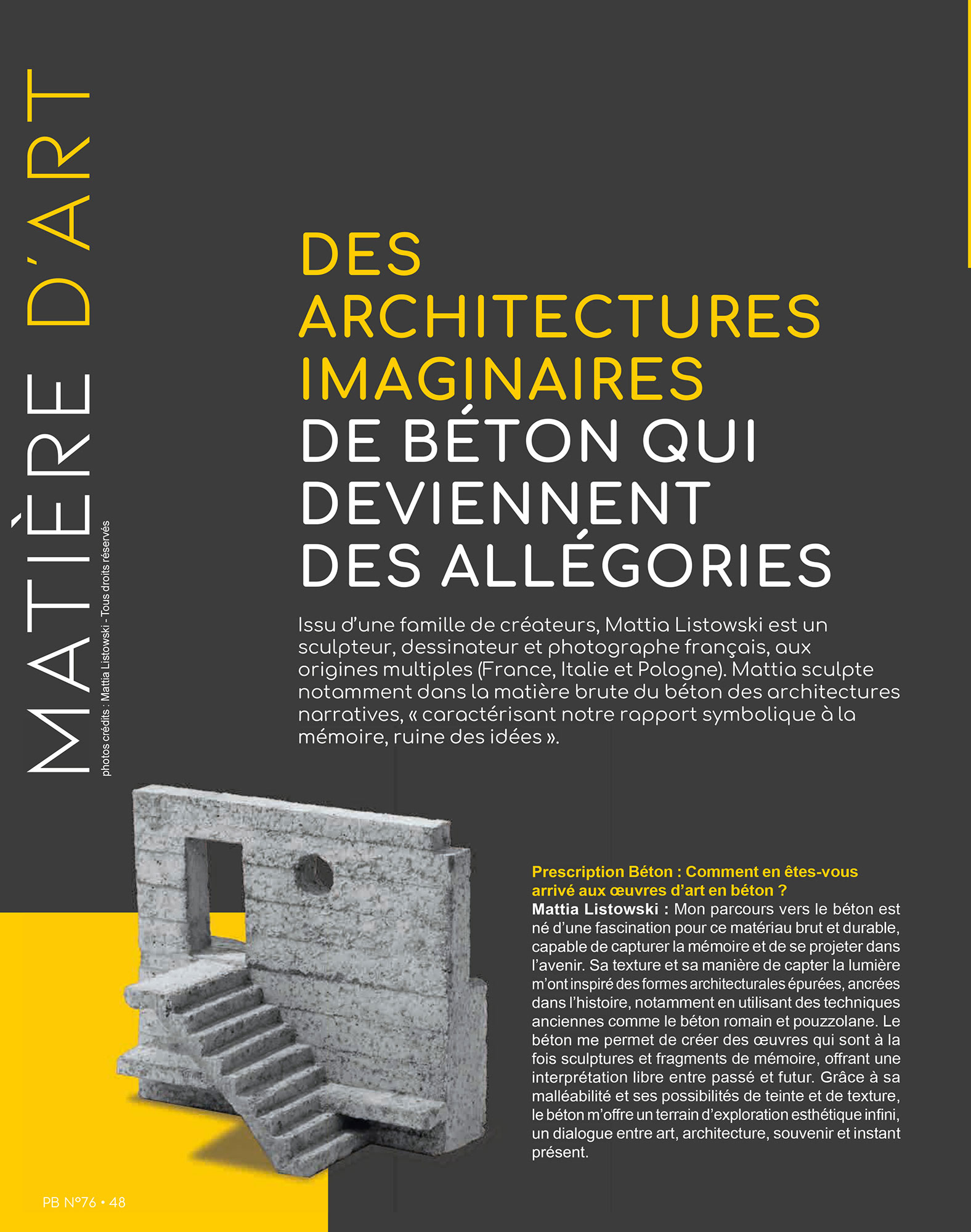 mattia listowski presse art sculpture dessin photographie prescription beton architecture imaginaire allegorie interview artiste paris janvier 2025