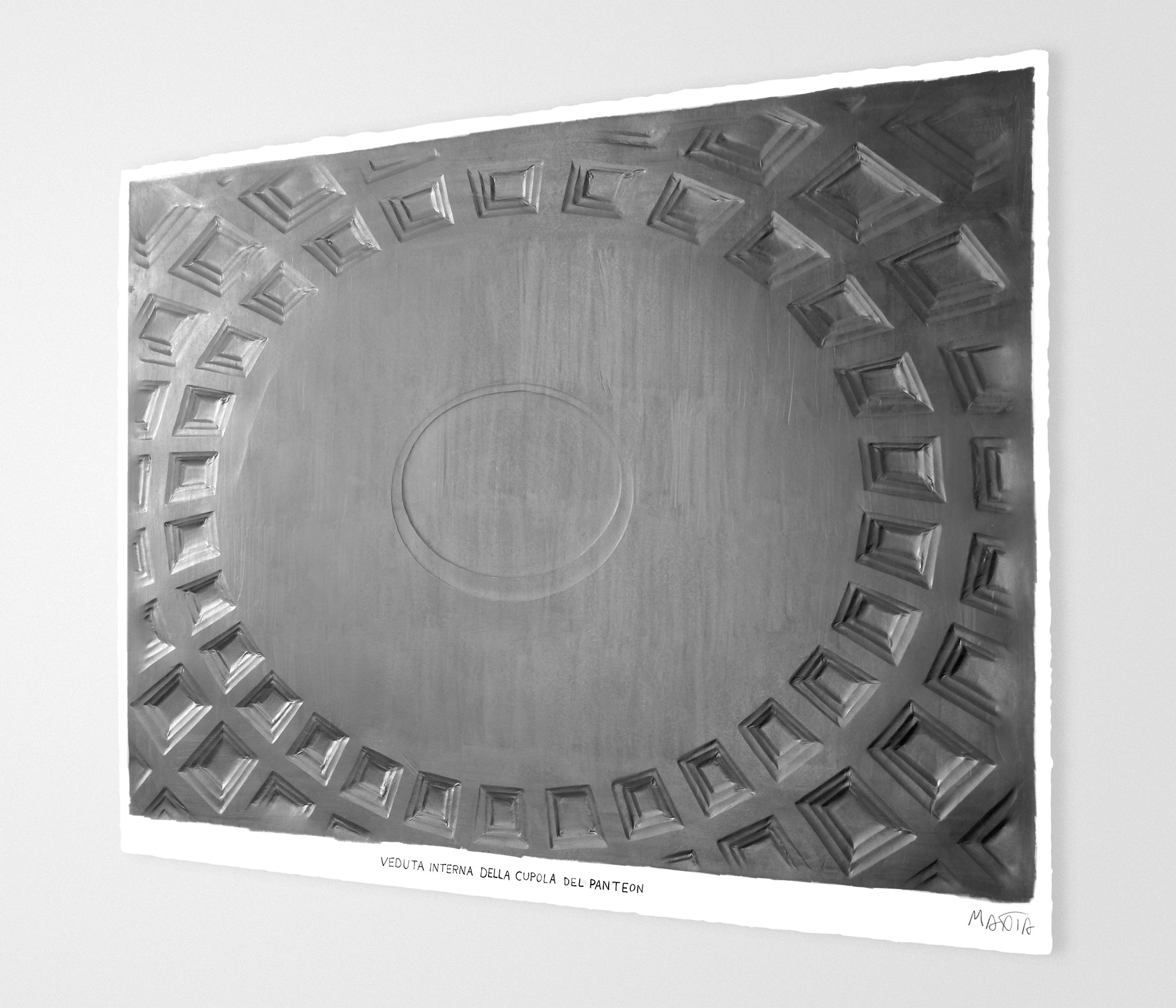 mattia listowski art sculpture peinture dessin perspective graphite sur papier graphite 0003 vue interne de la couple du panthéon rome oeuvre unique signée paris bruxelles 2024