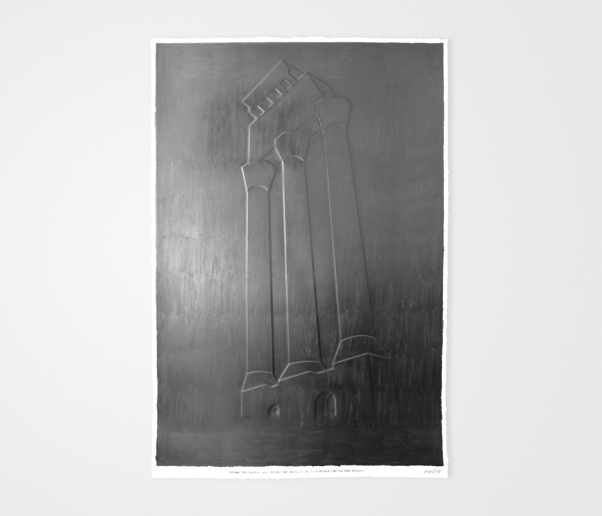 mattia listowski art sculpture peinture dessin perspective graphite sur papier graphite 0008 du Pronao du temple des Dioscures forum romain rome oeuvre unique signée paris bruxelles 2024