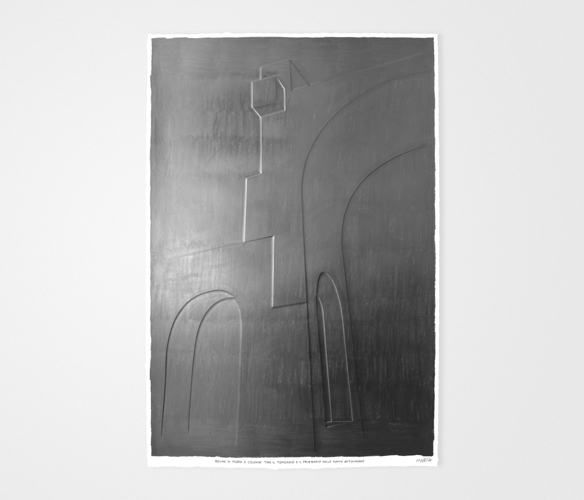 mattia listowski art sculpture peinture dessin perspective graphite sur papier graphite 0009 ruine mur colonne thermes caracalla rome oeuvre unique signée paris bruxelles 2024