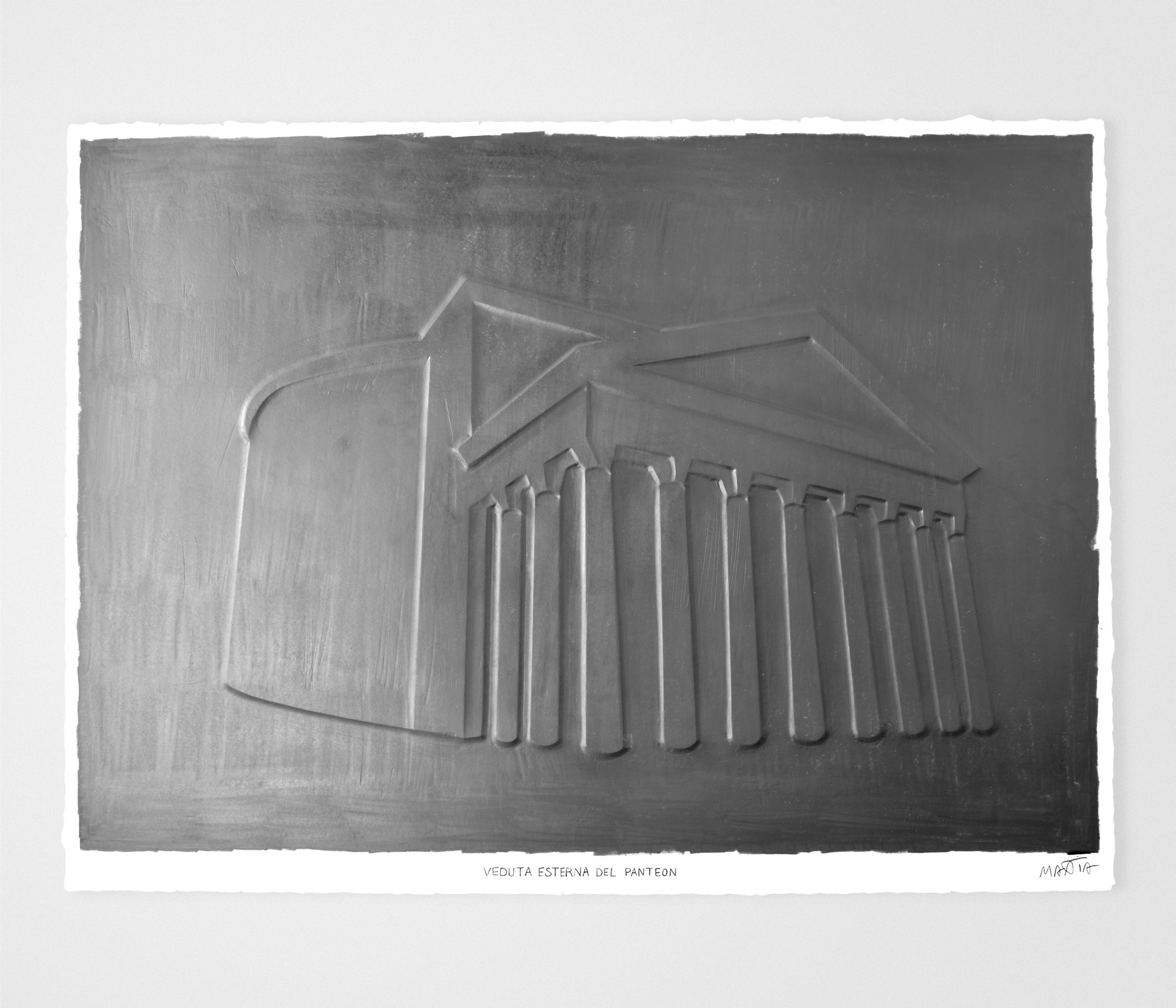 mattia listowski art sculpture peinture dessin perspective graphite sur papier graphite 0002 vue externe du panthéon rome oeuvre unique signée paris bruxelles 2024
