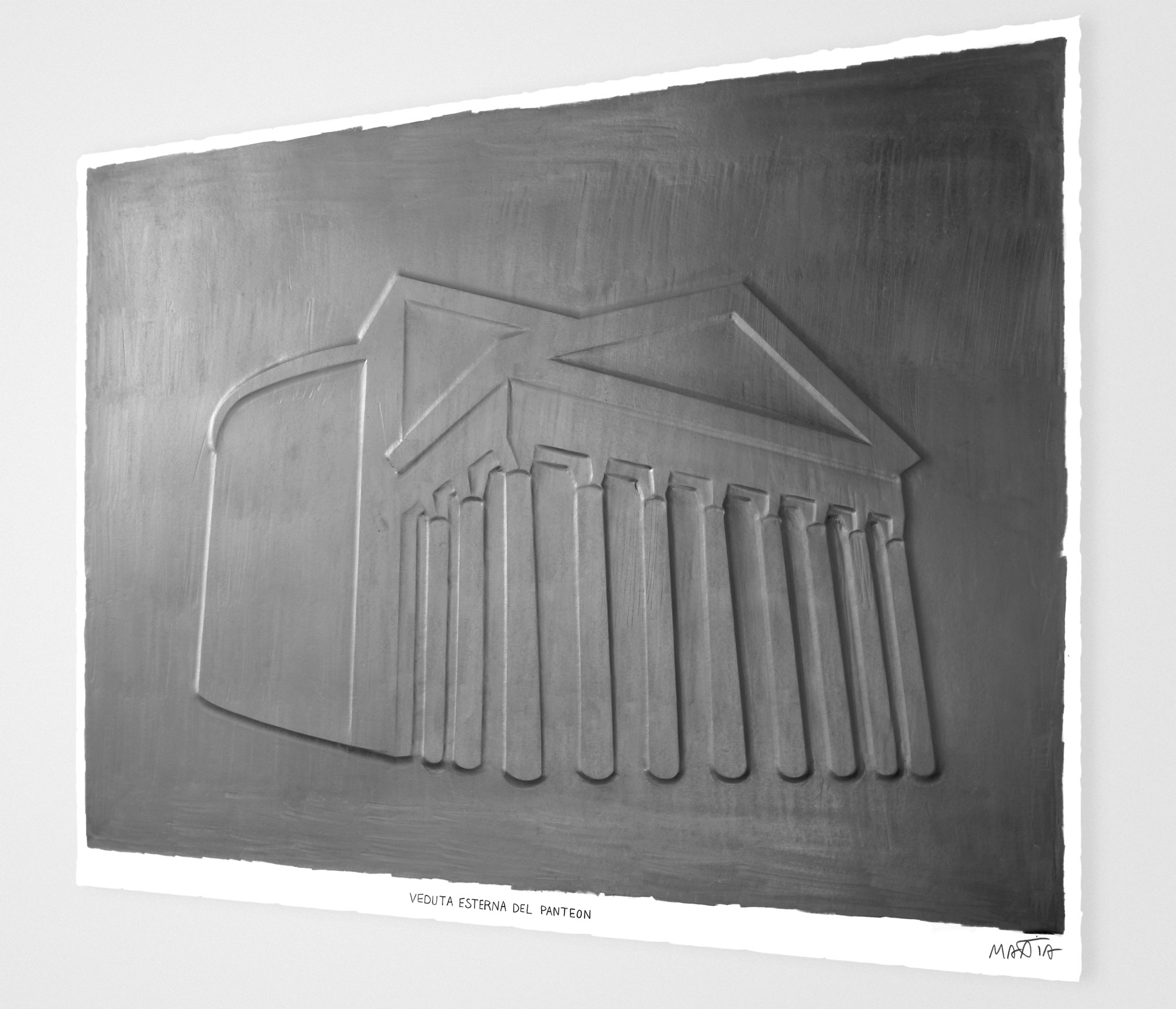mattia listowski art sculpture peinture dessin perspective graphite sur papier graphite 0002 vue externe du panthéon rome oeuvre unique signée paris bruxelles 2024
