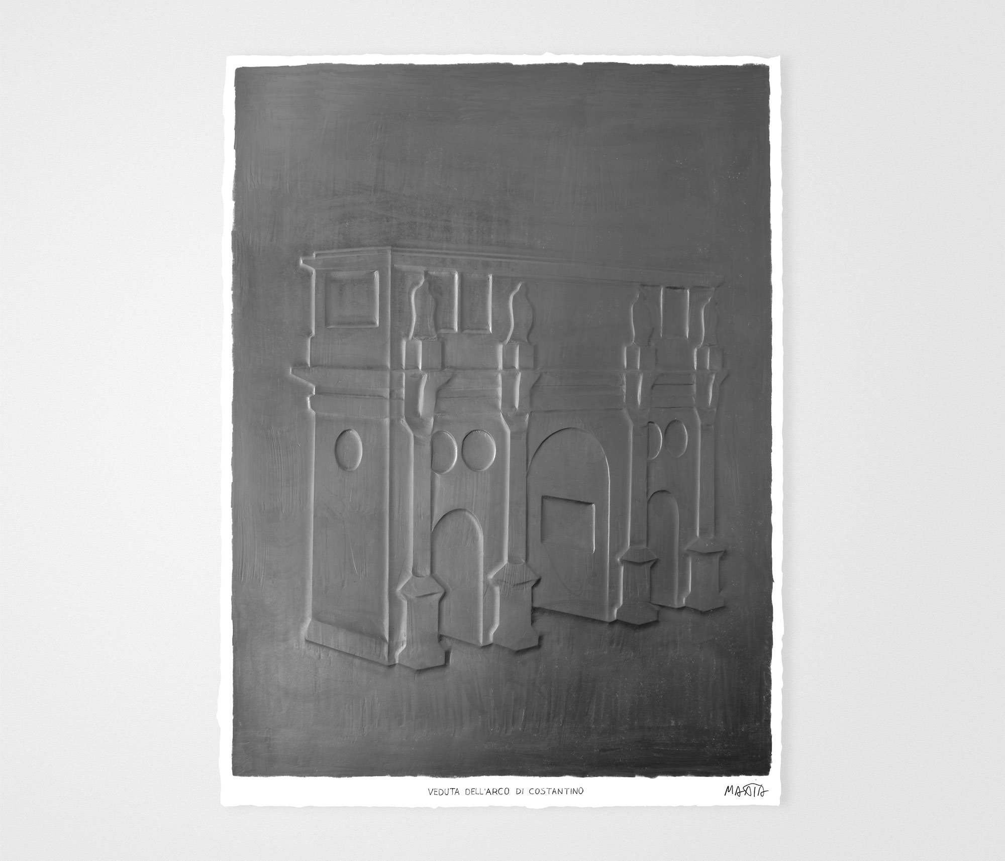 mattia listowski art sculpture peinture dessin perspective graphite sur papier graphite 0005 vue de l'arc de Constantin rome oeuvre unique signée paris bruxelles 2024
