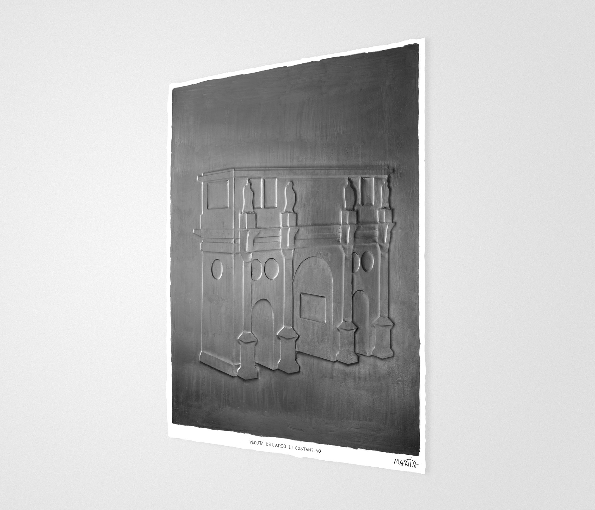 mattia listowski art sculpture peinture dessin perspective graphite sur papier graphite 0005 vue de l'arc de Constantin rome oeuvre unique signée paris bruxelles 2024