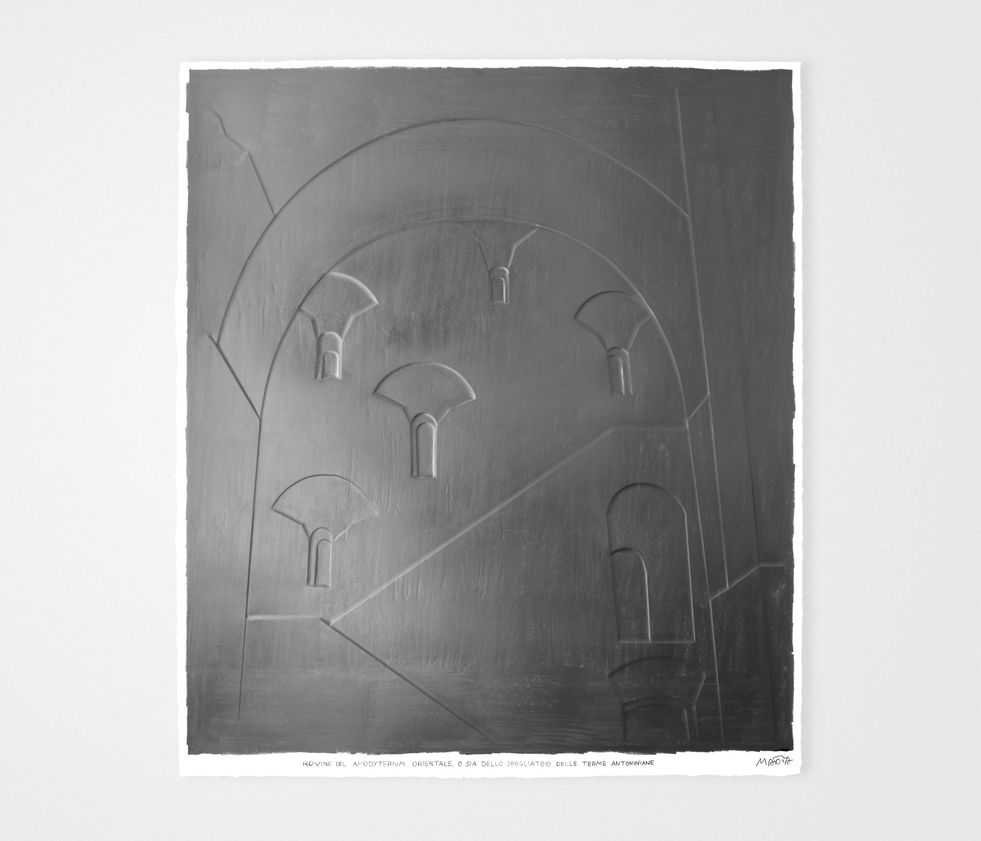 mattia listowski art sculpture peinture dessin perspective graphite sur papier graphite 0007 ruine du vestiaire des thermes de Caracalla rome oeuvre unique signée paris bruxelles 2024