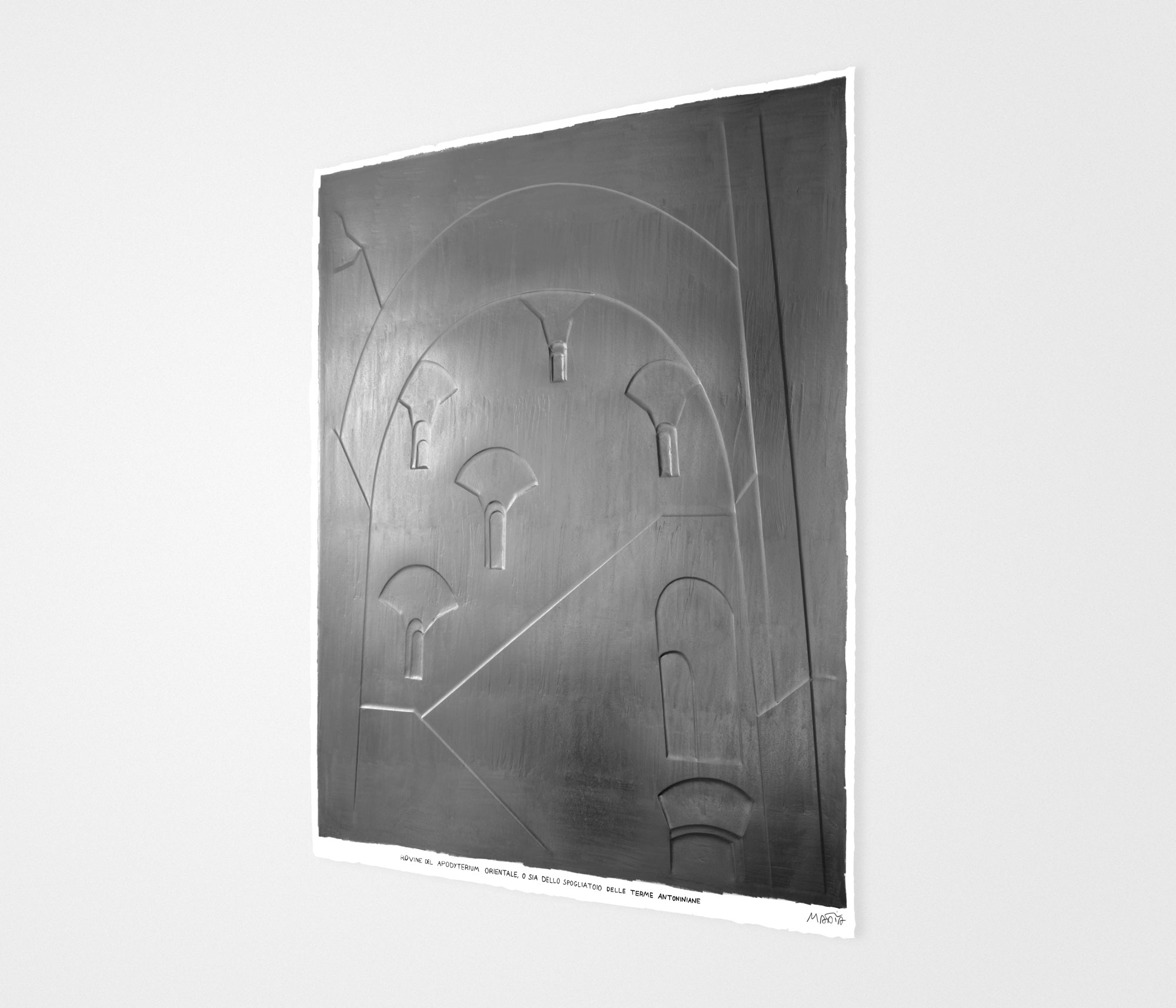 mattia listowski art sculpture peinture dessin perspective graphite sur papier graphite 0007 ruine du vestiaire des thermes de Caracalla rome oeuvre unique signée paris bruxelles 2024