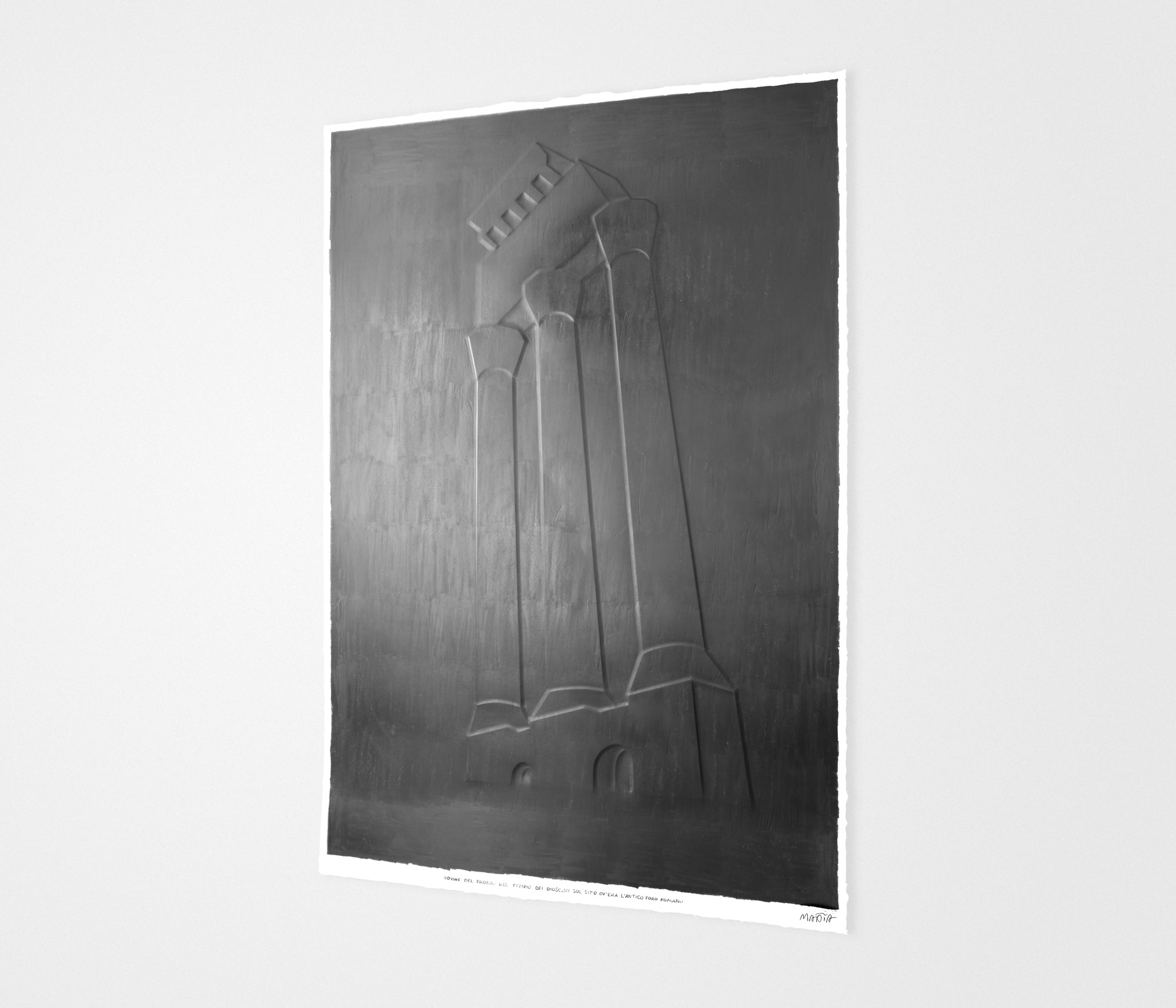 mattia listowski art sculpture peinture dessin perspective graphite sur papier graphite 0008 du Pronao du temple des Dioscures forum romain rome oeuvre unique signée paris bruxelles 2024