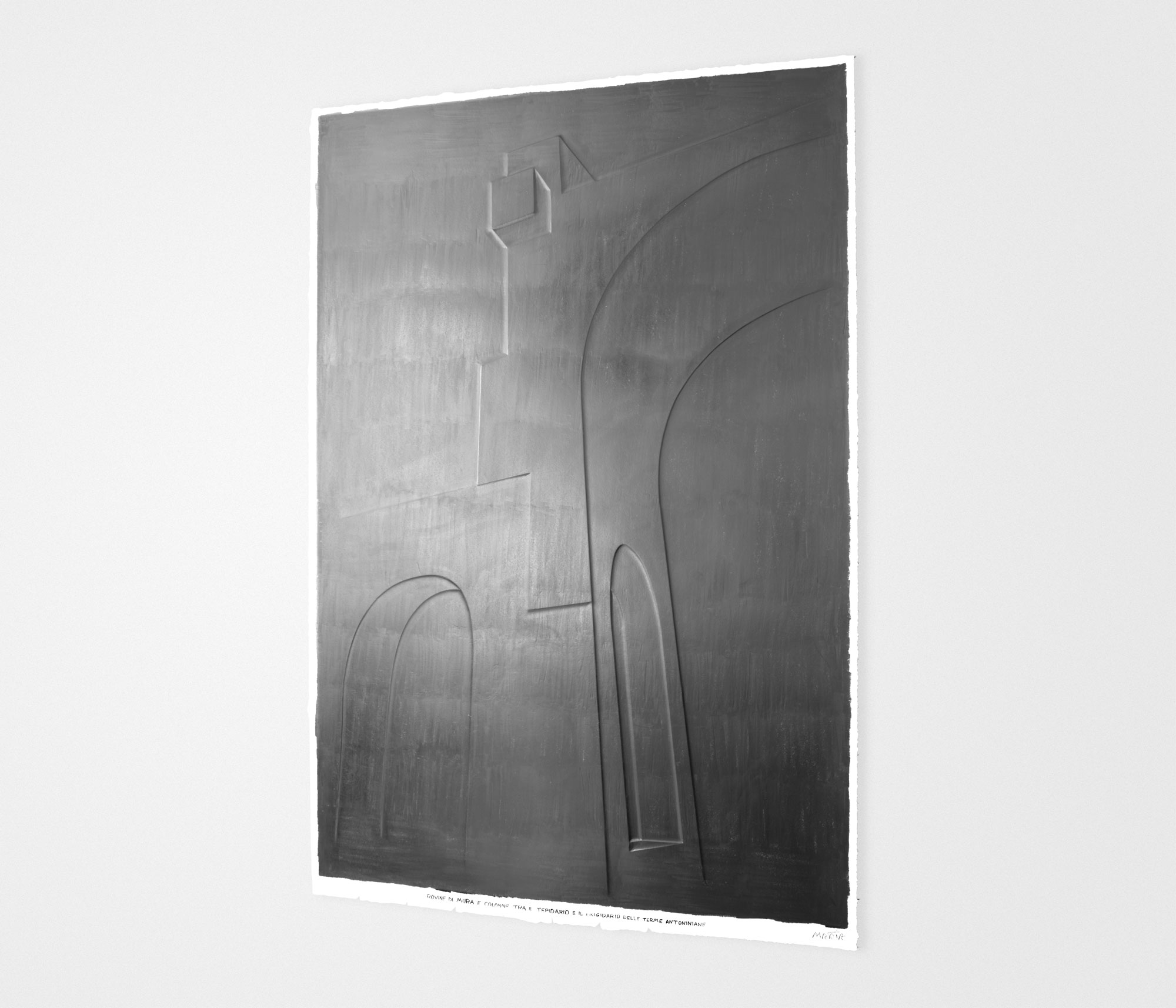 mattia listowski art sculpture peinture dessin perspective graphite sur papier graphite 0009 ruine mur colonne thermes caracalla rome oeuvre unique signée paris bruxelles 2024